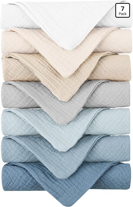 Konssy Baby Muslin Washcloths 7-Pack, 100% Cotton Baby Bath Washcloths, Soft & Absorbent Wash Clo... | Amazon (US)