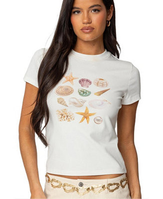Edikted Women's Seashells Graphic T Shirt - Macy's | Macy's