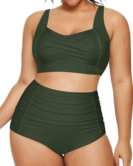 Daci Women Twist Front Plus Size Bikini High Waisted Vintage Ruched Two Piece Swimsuits Bathing S... | Amazon (US)