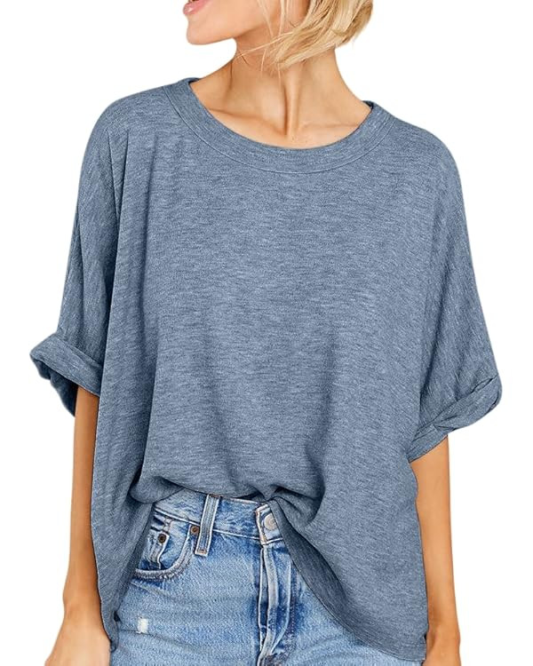 Womens Short Sleeve Oversized Tops Summer Crew Neck Loose Casual Tee T-Shirt | Amazon (US)