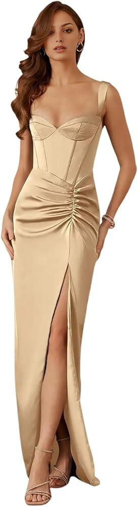 Mermaid Satin Bridesmaid Dresses for Women Sweetheart Neck Ruched Corest Prom Dress 2025 Long Bal... | Amazon (US)