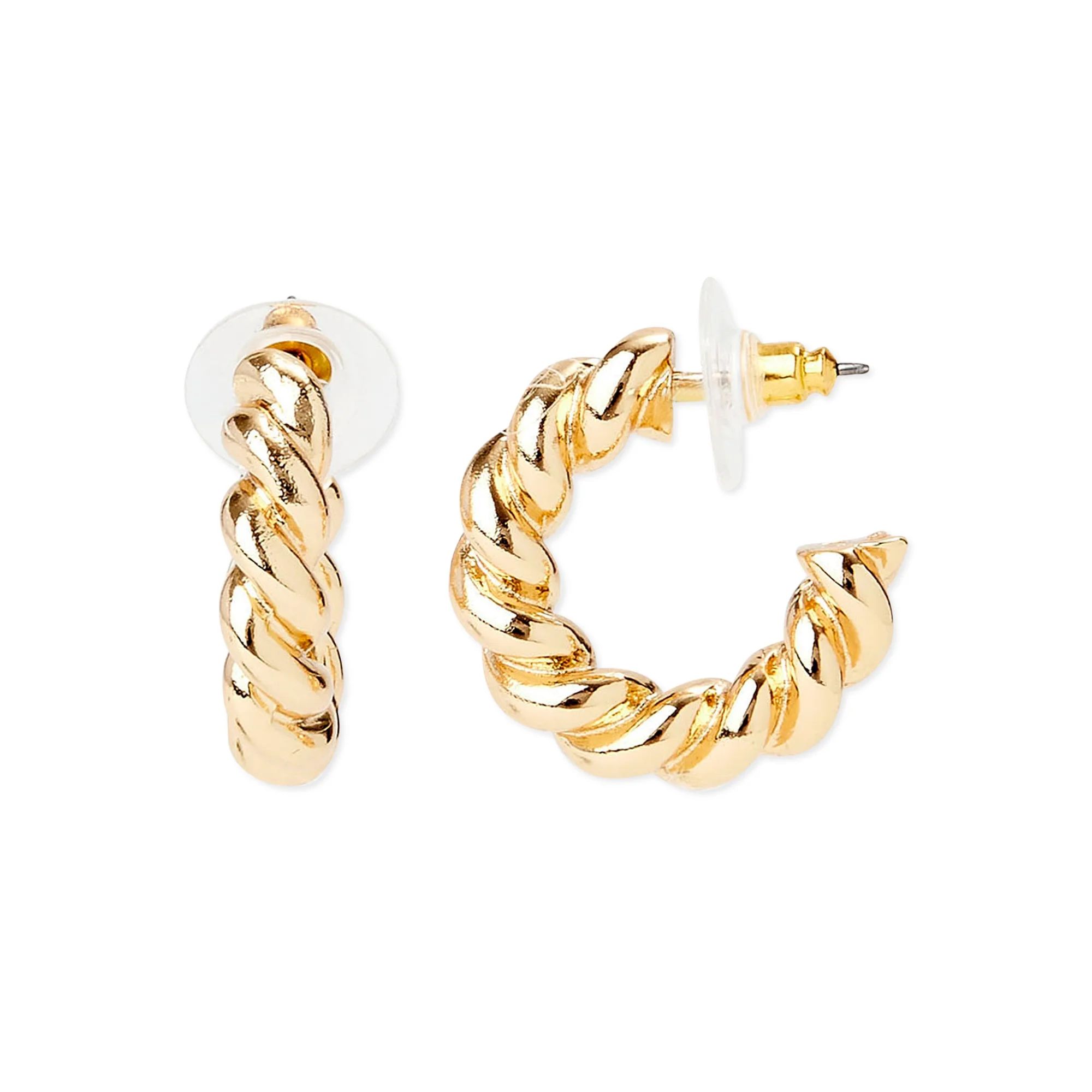 Scoop Womens 14K Gold Flash-Plated Medium Twist Hoop Earrings | Walmart (US)