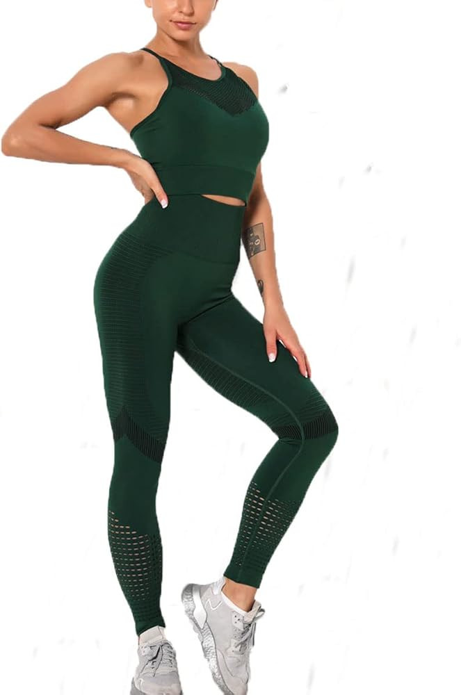 Elhada Workout Yoga Outfits Sets for Women Butt Lifters Leggings Control Panties Cutout Sports Br... | Amazon (US)