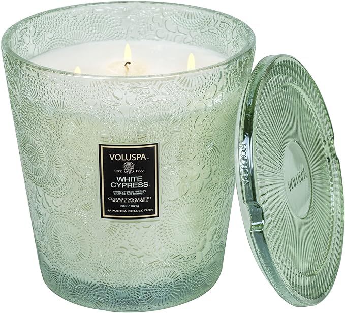 Voluspa White Cypress Candle | 3 Wick Glass Boxed Hearth | 38 Oz. | Natural Wicks and Coconut Wax... | Amazon (US)
