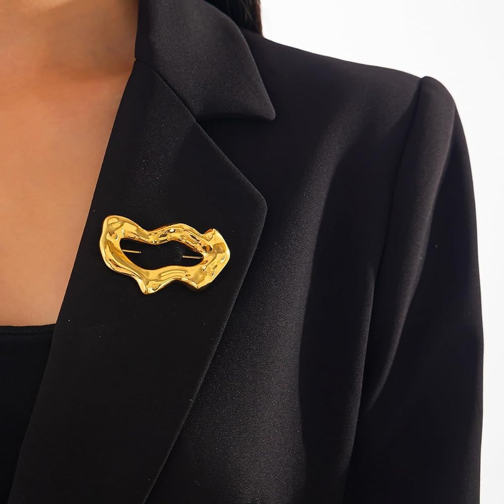 Gold Statement Simple Hollow Brooch Pin for Women Gold|Silver Vintage Unique Simple geometric met... | Amazon (US)