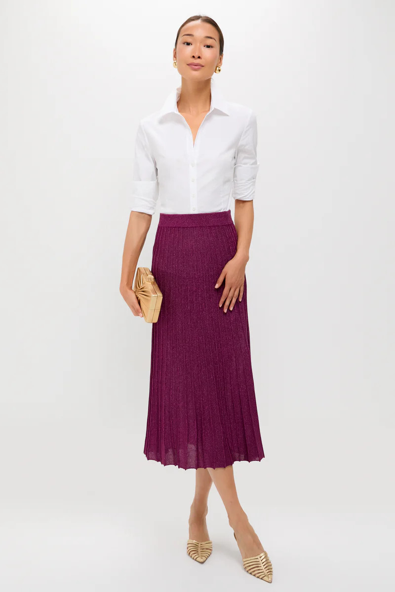 Plum Shimmer Knit Pleated Arion Midi Skirt | Tuckernuck (US)