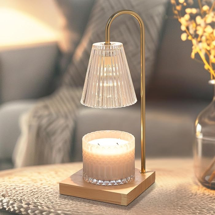 Sheffield Home Glass Candle Warmer Lamp – Gold Ribbed Glass, 14″ Flameless Candle and Wax Mel... | Amazon (US)