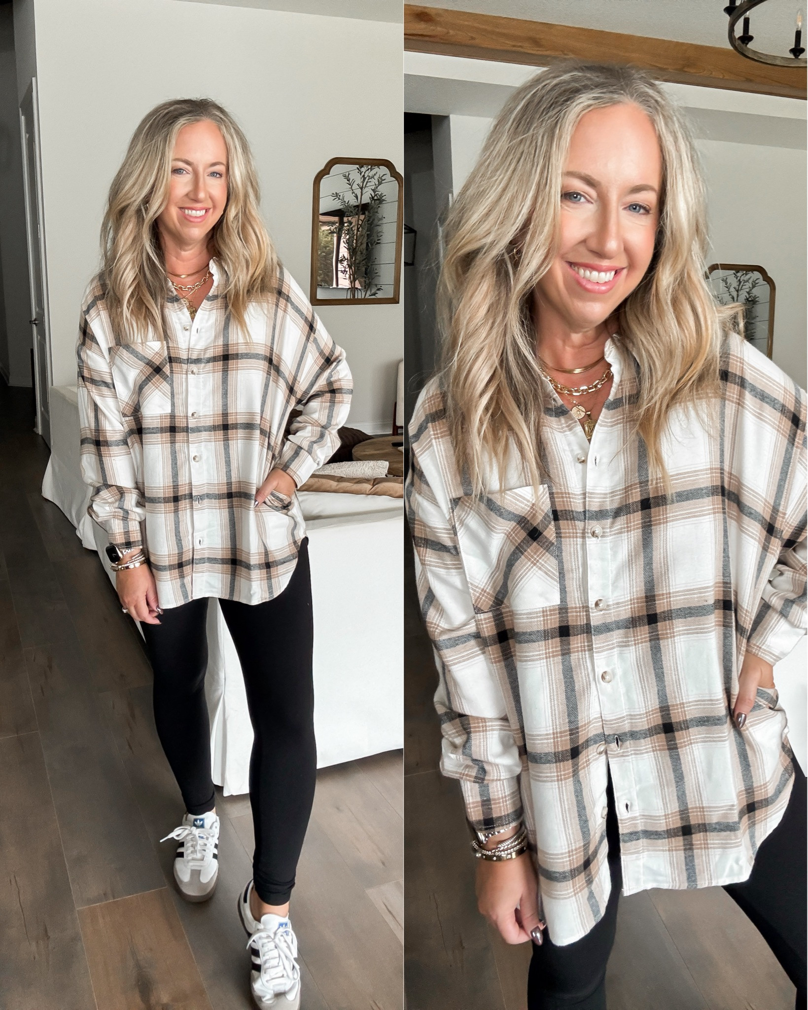 Love a plaid button down for fall! Easy to dress up or throw over leggings and pair with sneakers. Comfy and cozy style, simple outfit, Walmart fashion finds, under $20, easy outfit styling, on the go, plaid button down, affordable finds 

 #LTKFindsUnder50 #LTKStyleTip