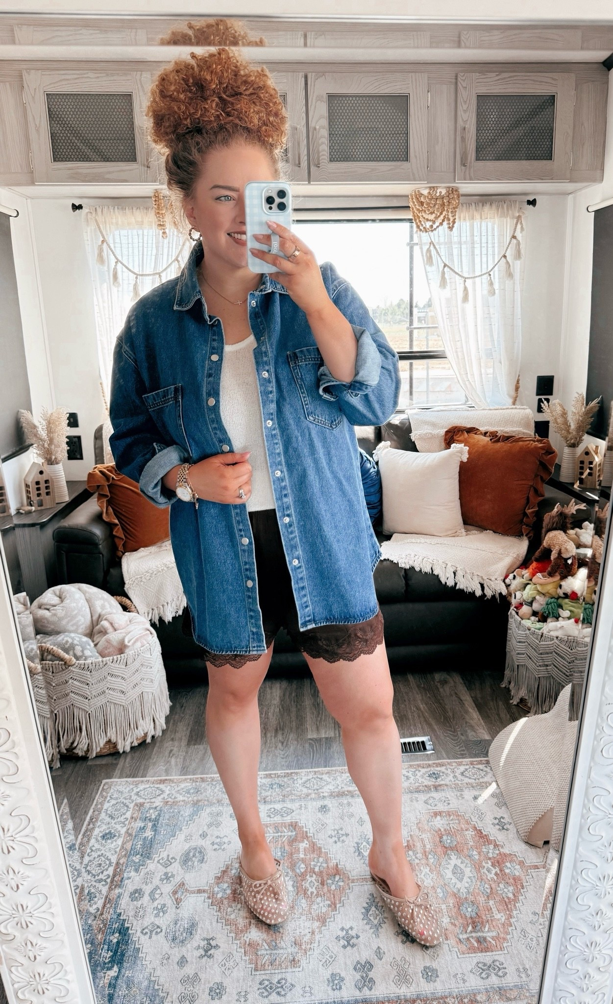 Effortless date night look with a little edge 🤍✨ oversized denim button down | white tank top | aerie lace shorts | silky shorts outfit | brown lace shorts | rhinestone mules | date night outfit idea | going out outfit | elevated casual outfit | flirty summer outfit | night out look | denim layering outfit | chic casual style | effortless outfit inspo | dressed up casual vibe ✨

#LTKootd #LTKgrwm #LTKdayinmylife