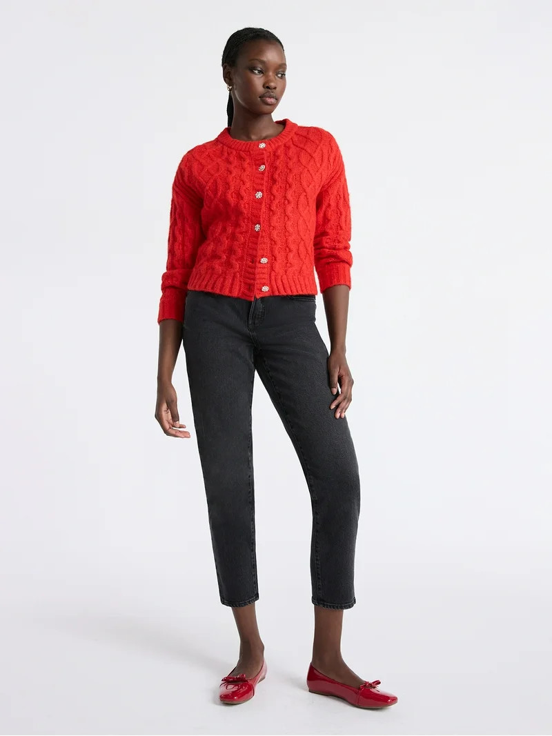 Free Assembly Women's and Women's Plus Cropped Cable Cardigan Sweater, Midweight, Sizes XS-4X | Walmart (US)