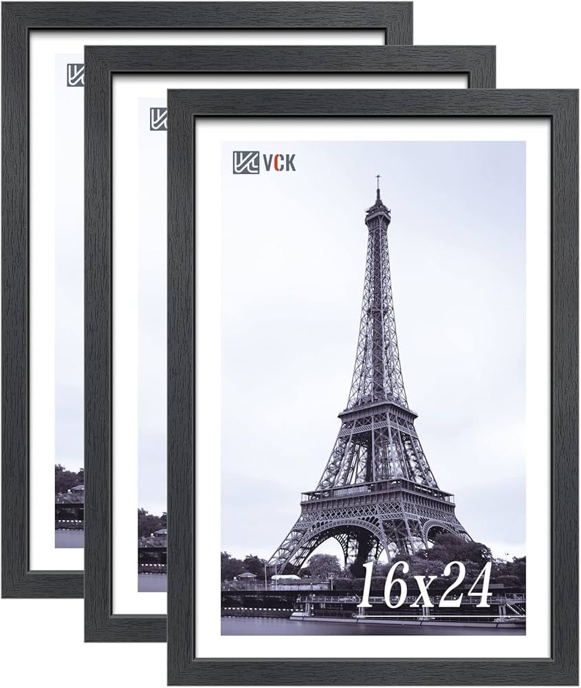 VCK 16x24 Poster Frames Set of 3, Black Solid Wood Picture Frame, Textured Exclusive Wall Gallery... | Amazon (US)