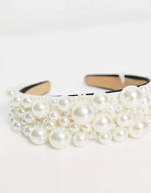 Vila Bridal headband with large pearls in cream | ASOS (Global)