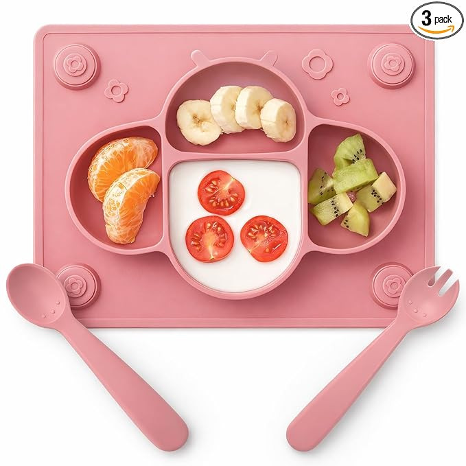ROCCED Suction Plates for Baby Placemat Spoon Fork Set for Toddlers, Silicone Baby Plates with Su... | Amazon (US)