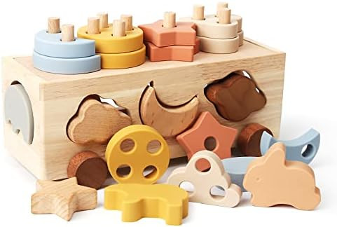4 Games in 1 Montessori Shape Sorter Truck Toys for 18 Month+ Toddlers | Baby Blocks Sorting Wood... | Amazon (US)