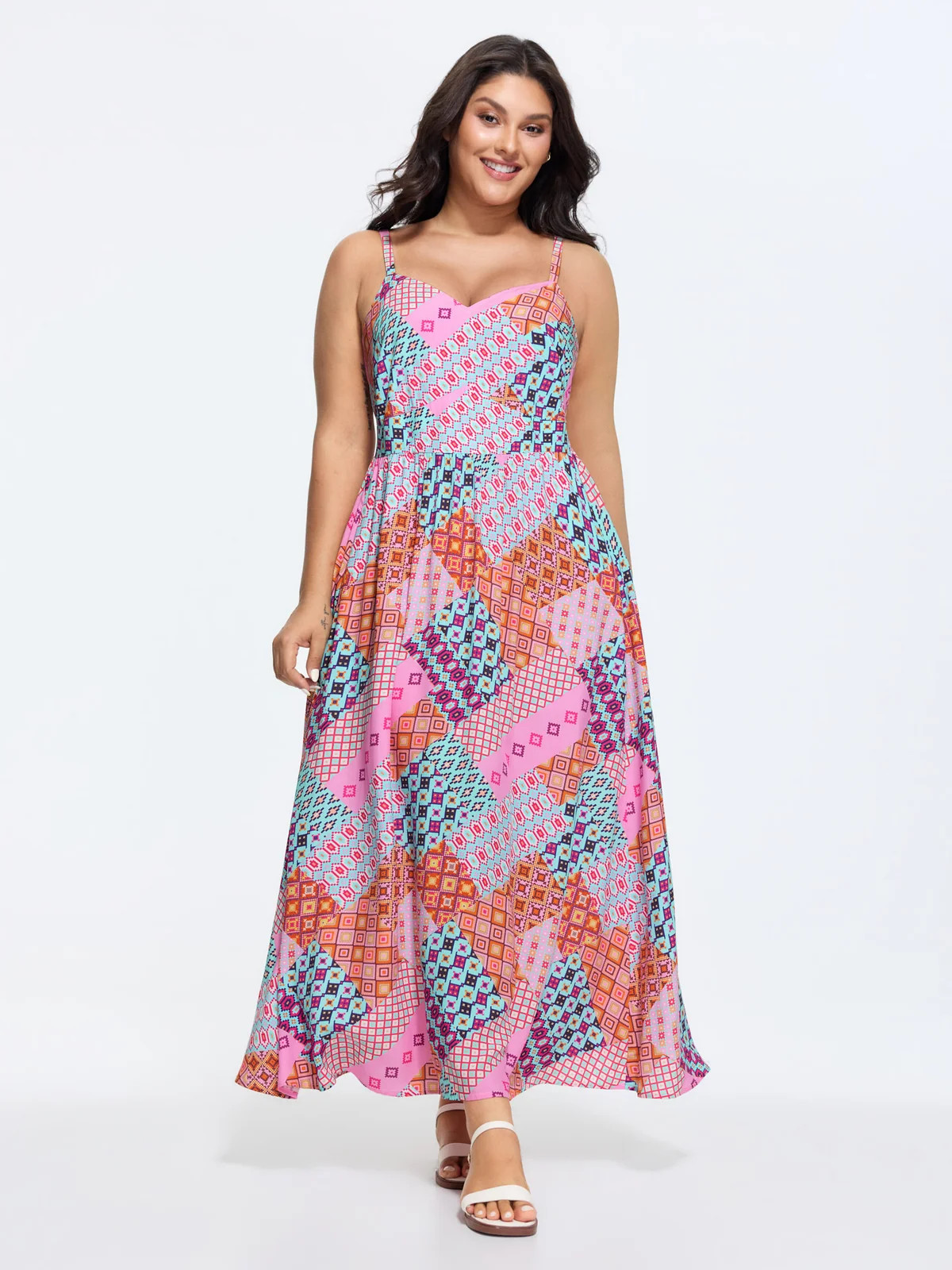 Summer Collage Print Cami Shirred Maxi Dress | Bloomchic