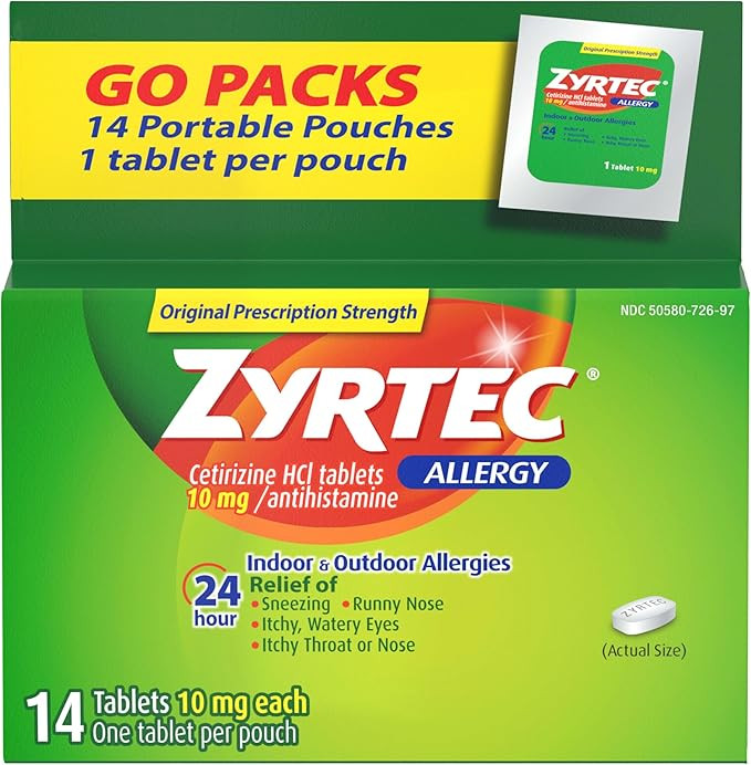 Zyrtec 24 Hour Allergy Relief Tablets, Allergy Medicine with 10 mg Cetirizine HCl per Antihistami... | Amazon (US)