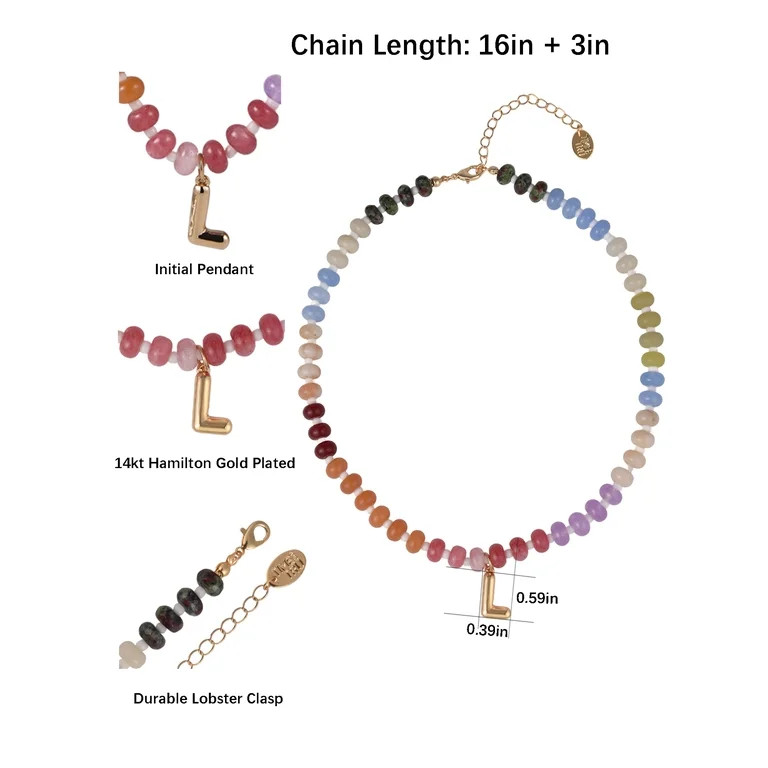 Time and Tru Goldtone Multicolored Bead Initial "L" Necklace | Walmart (US)