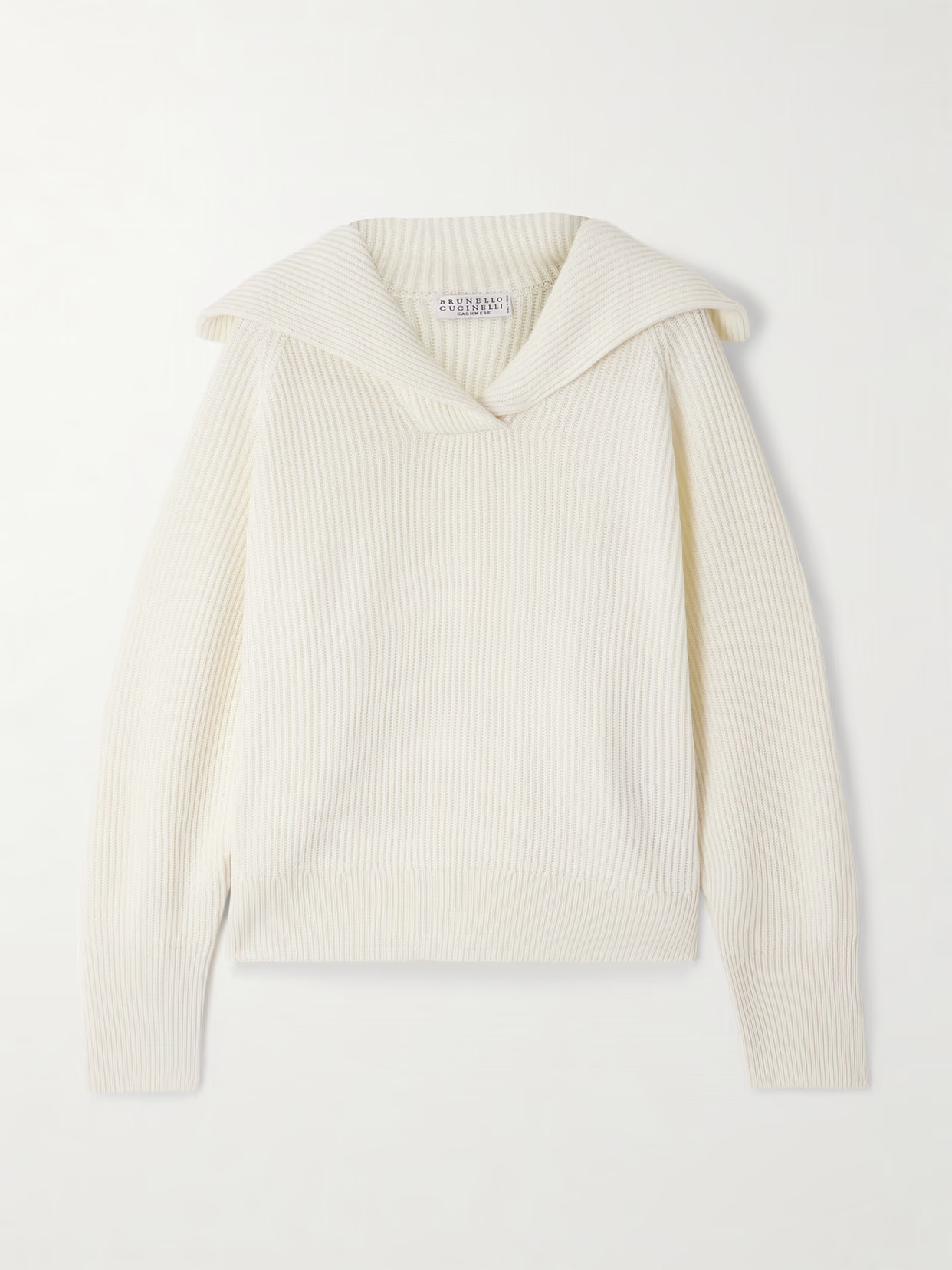 Brunello Cucinelli - Ribbed Wool, Cashmere And Silk-blend Sweater - Off-white | NET-A-PORTER (US)