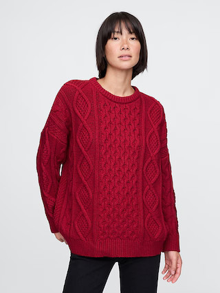 Oversized Mixed Cable-Knit Sweater | Gap (US)