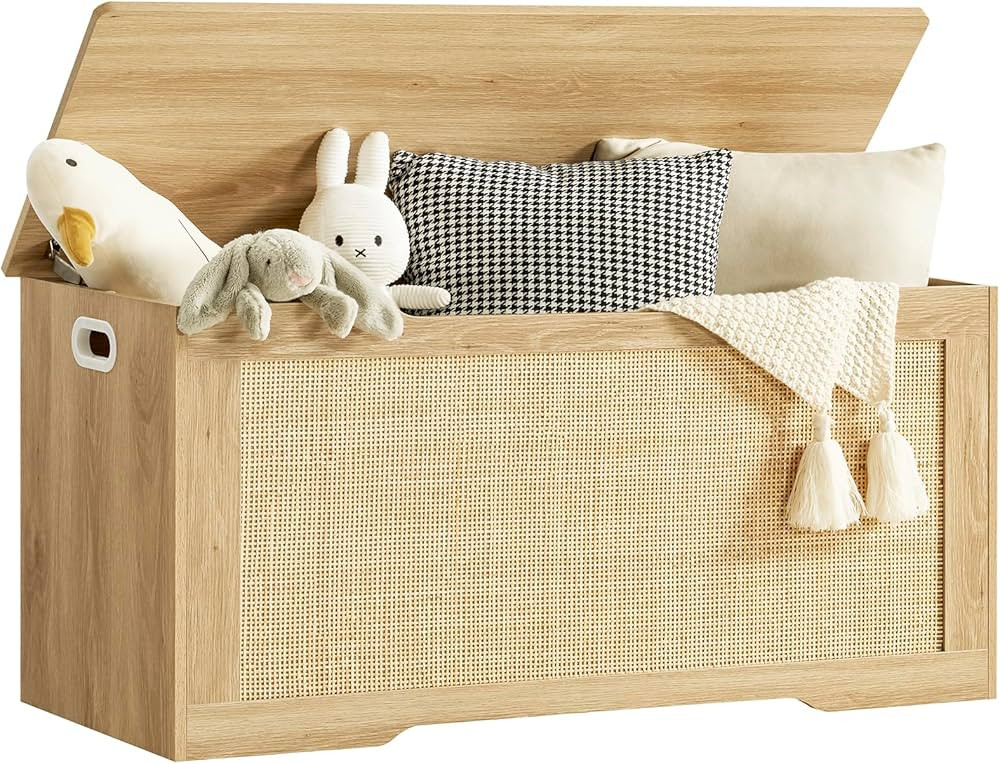 usikey 39.4” Storage Chest, Toy Box with 2 Safety Hinges, Rattan Storage Bench with Storage, To... | Amazon (US)