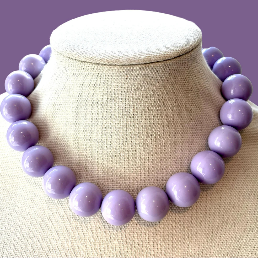 Periwinkle Purple 20mm Bubblegum Bead Necklace Beaded Necklace Chunky Necklace Big Beads Choker N... | Etsy (US)