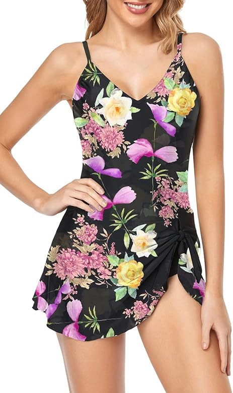Husmeu Women's One Piece Swimdress Swimsuits for Women Tummy Control Swimwear Dress Slimming Plus... | Amazon (US)