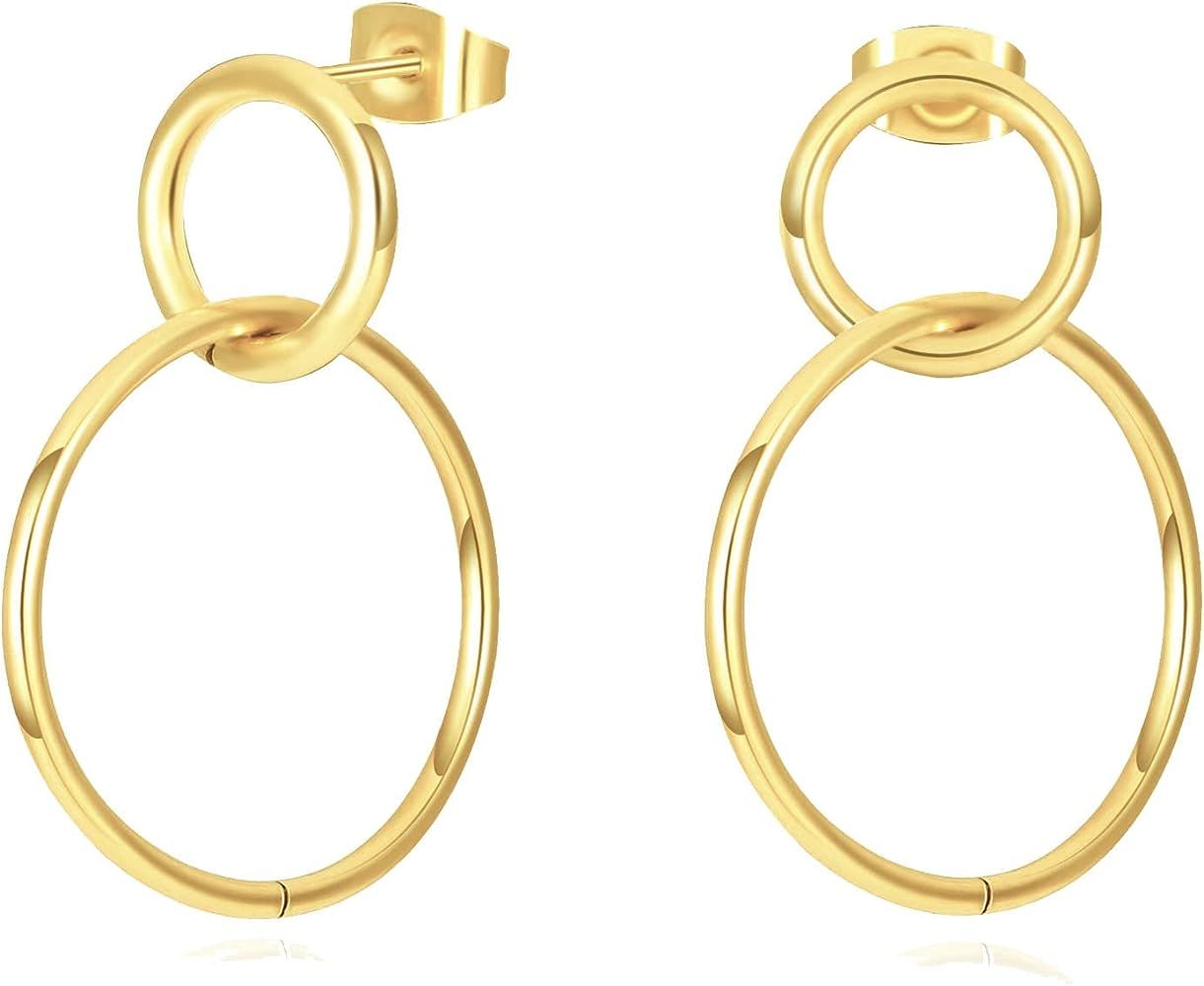 Chunky Gold Hoop Earrings for Women 18K Gold Paperclip Oval Hoop Earrings Gold Square Hoops Small... | Amazon (US)