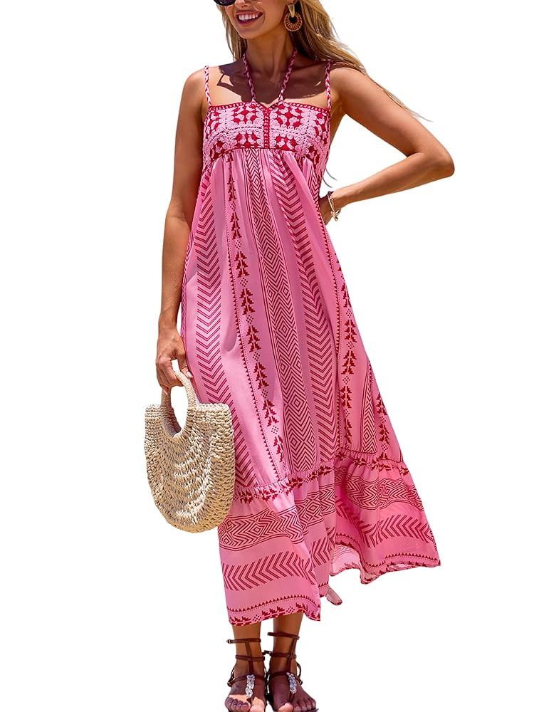 CUPSHE Women's Summer Dresses Spaghetti Straps Sleeveless Beach Boho Ruffled Tassel Vacation Maxi... | Amazon (US)