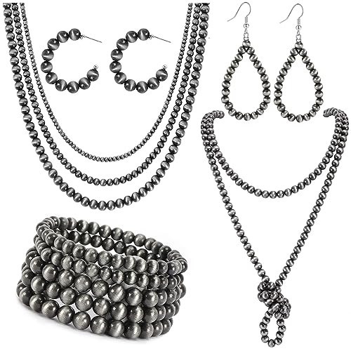 SONNYX Navajo Pearl Jewelry Set for Women Navajo Pearl Necklace Beaded Bracelet Navajo Dangling Earrings Multilayer Boho Vintage Choker Necklace Western Jewelry for Cowgirl | Amazon (US)