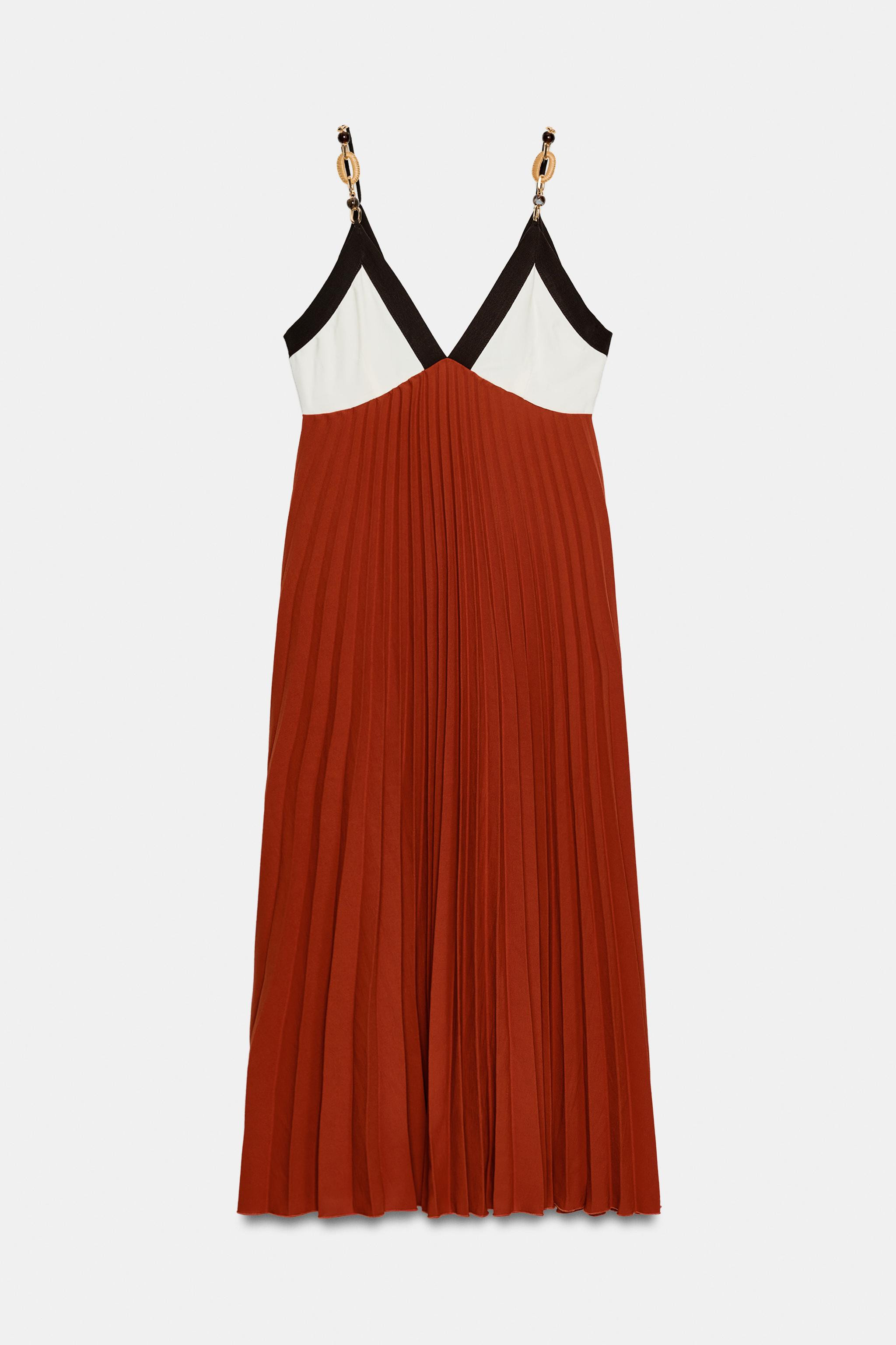 BEADED PLEATED MIDI DRESS | Zara US
