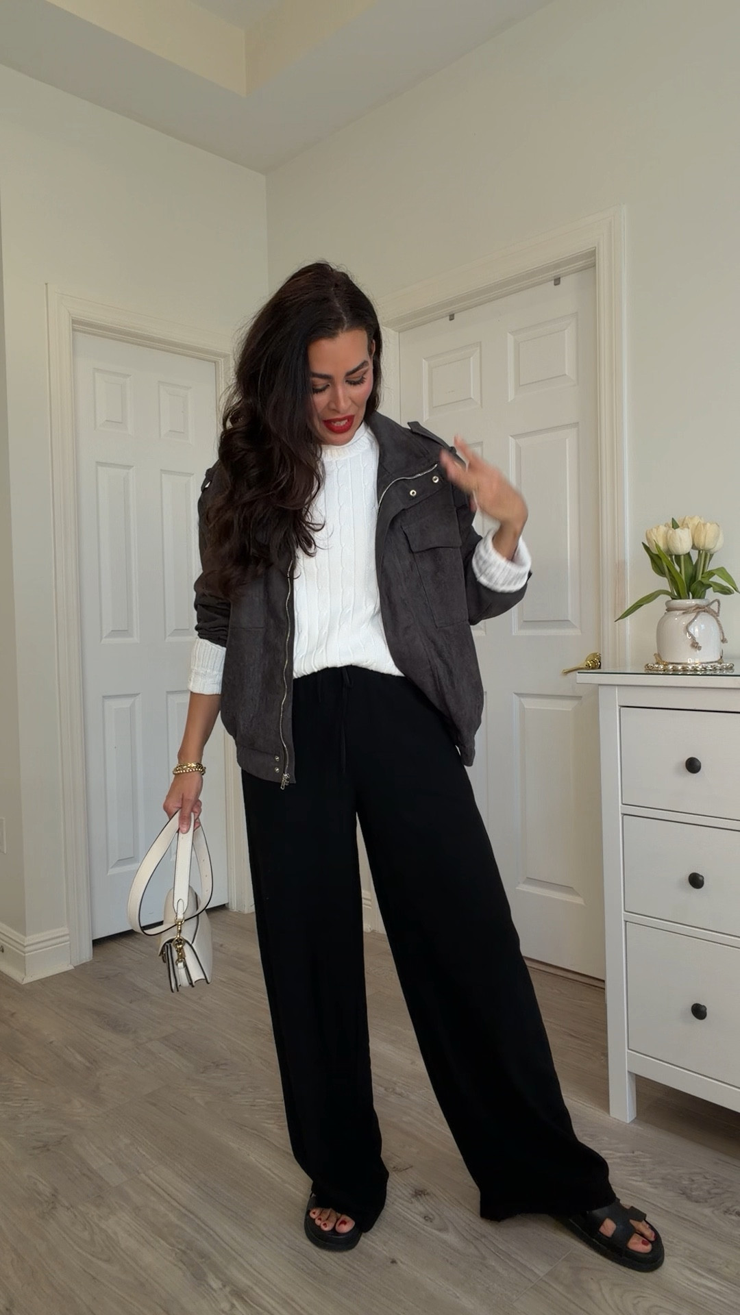 ‼️All details and sizing ⬇️
Size S in cream pants, sweater and jacket.
Lipstick is The mvp.
Size M in black pants. Size L in white Ralph Lauren sweater. Black sandals are tts. 
Adding similar sneakers.


#LTKmomlife #LTKOver40 #LTKU