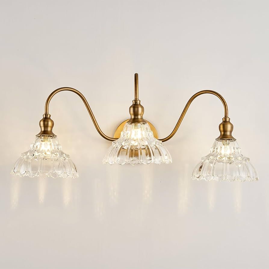 Vintage 3-Light Wall Sconces Modern Brass Bathroom Vanity Lighting Fixtures Glass Retro Vanity Li... | Amazon (US)
