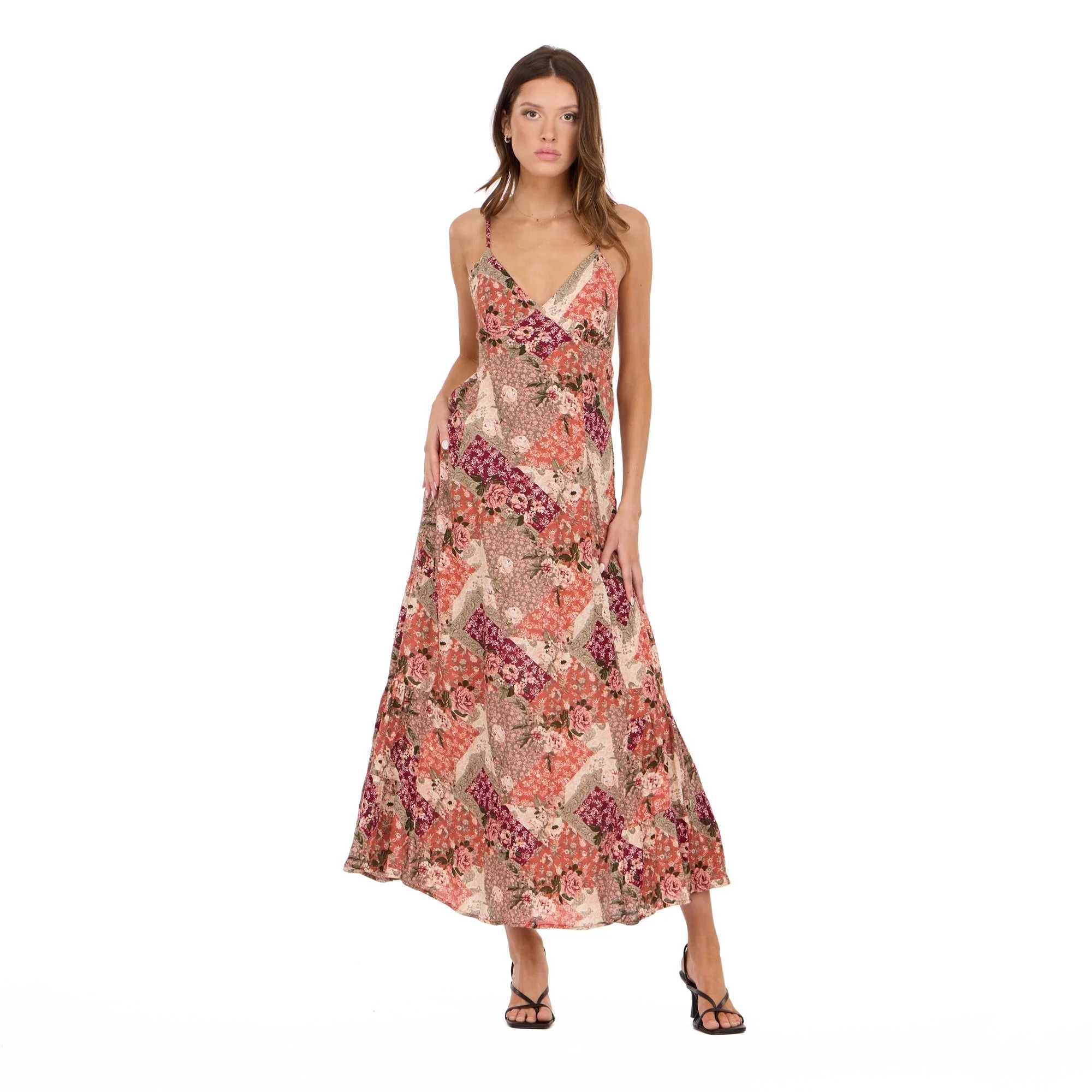 Forever 21 Women’s Spaghetti Strap Maxi Dress with Adjustable Tie Back, Flowing Tiered Skirt an... | Walmart (US)