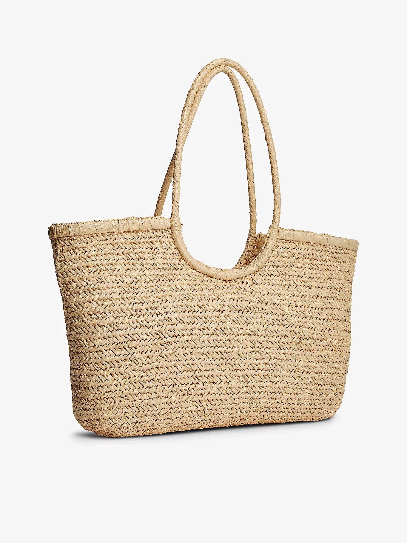 Raffia Textured Logo Tote Bag | Beige | Tommy Hilfiger | Tommy Hilfiger UK