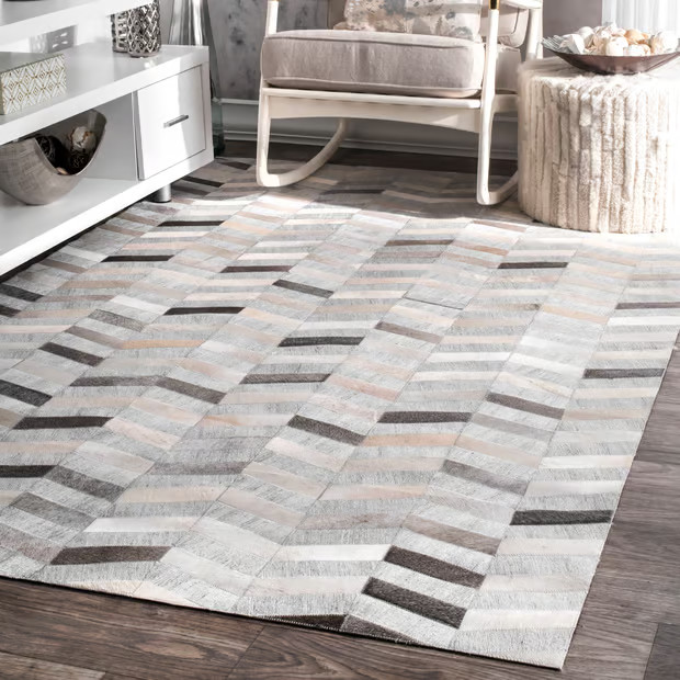 Silver Cowhide Herringbone Area Rug | Rugs USA