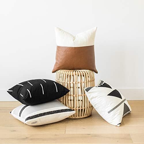 Woven Nook Decorative Throw Pillow Covers, 100% Cotton with Faux Leather, Zulu Set, Pack of 4 (18" x | Amazon (US)