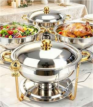 Chafing Dishes for Buffet 4 Pack, 6QT Round Chafing Dish Buffet Set Stainless Steel Buffet Food W... | Amazon (CA)