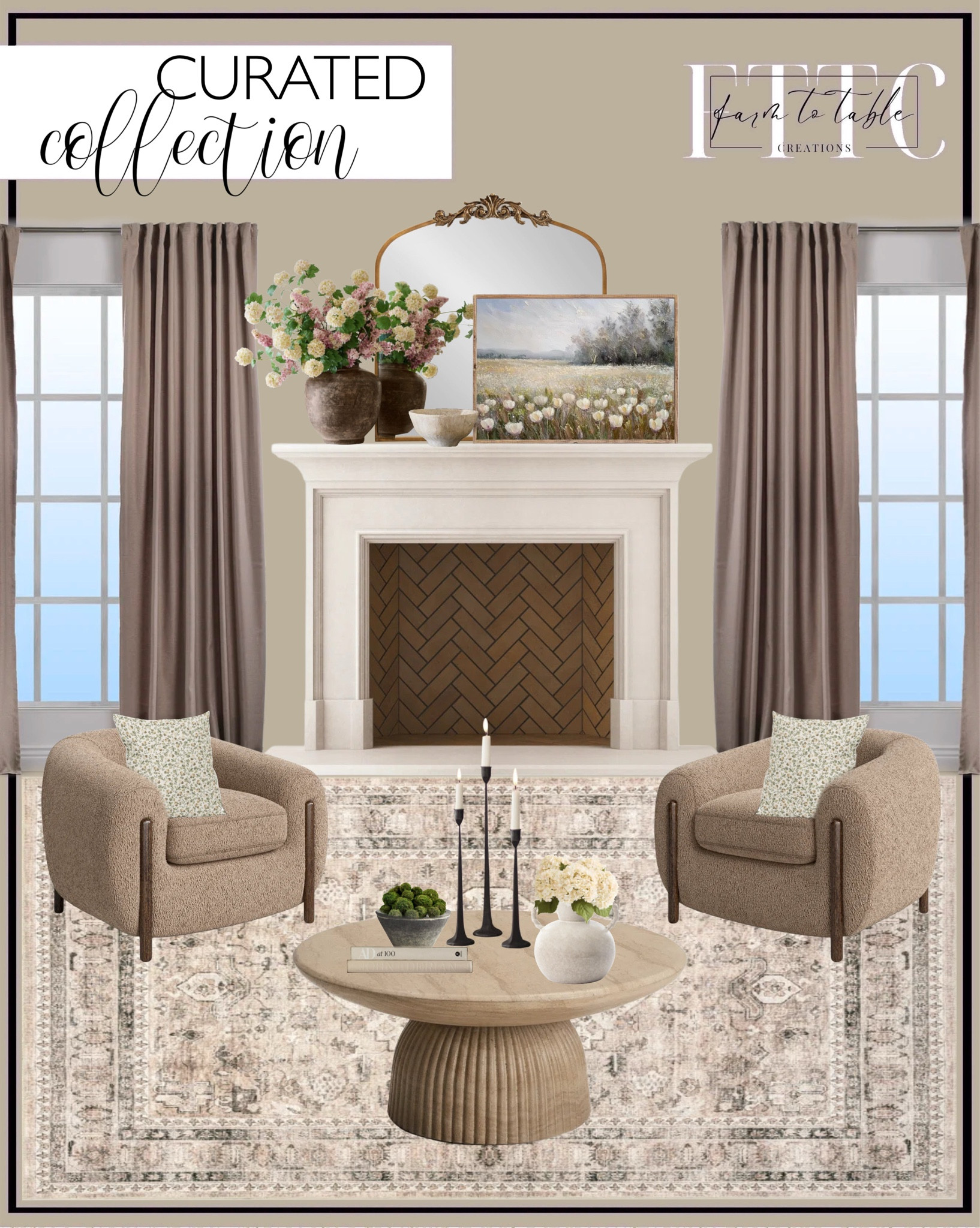 Curated Collection. Follow @farmtotablecreations on Instagram for more inspiration.

‼️Use my code FARMTOTABLE for 15% off framed artwork.

Cilikia Fireplace Surround. Marble Coffee Table. Ornate Arched Mirror. Artisian Studio Candle. Pottery Barn. Tulips on a Spring Day. Davi Faded Traditional Spill Proof Machine Washable Area. Kiwi Upholstered Barrel Chair. Iron Taper Candleholder. 47th & Main Cement Decorative Bowl Planter. Faux Snowball Branch. Rustic Brown Vase. Faux Hydrangeas. Spring Daisy Floral Pillows. Moss Balls. 


Living Room | Dining Room | Dining Room Artwork | Bathroom Finds | Bedroom Finds | Bedroom Furniture | nightstands | Home Decor| Fireplace Decor | Spring Refresh |  Bedroom Finds | Neutral Stems | Spring Stems | Bookshelf Decor | Bedroom Space | Cozy Corner | Bathroom | Curated Entryway | Spring  Decor | End of Year Clearance | Trending Decor | Viral Decor  | Coffee Table Decor | Neutral Decor | Fall Stem Sale | Target Finds | Skinny Bench | Bedroom | Living Room | Breakfast Nook | Amazon Home | Target Sale | Loloi Rugs | Magnolia Home | console table | console table styling | faux stems | entryway space | front porch decor | neutral decor | entryway decor | cozy home | affordable decor |  home decor | home inspiration | console styling | entryway rug | cozy moody home | moody home decor | neutral home | bathroom decor | living room | spring decor | Hearth & Hand | Studio McGee | 2025 Home Trends | trending home | Crate&Barrel 




#LTKSaleAlert #LTKHome #LTKFindsUnder50