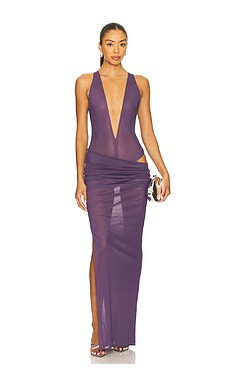 Alex Perry Tucked Halter Column Dress in Grape from Revolve.com | Revolve Clothing (Global)