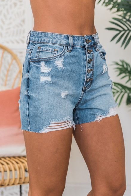 Brand New Mood Medium Wash Denim Shorts | The Pink Lily Boutique