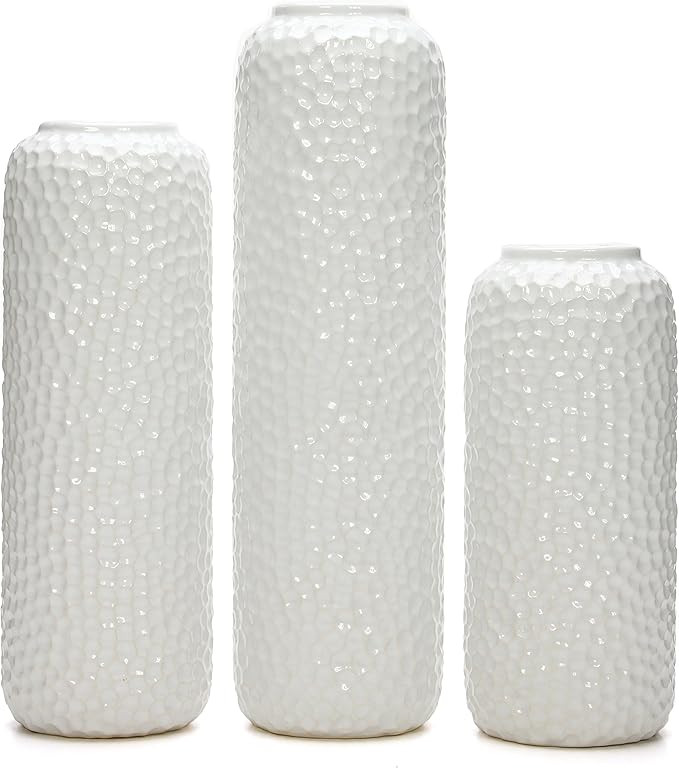 Hosley Set of 3 White Textured Ceramic Vase Ideal Gift for Weddings Party Home Spa Settings Reiki... | Amazon (US)