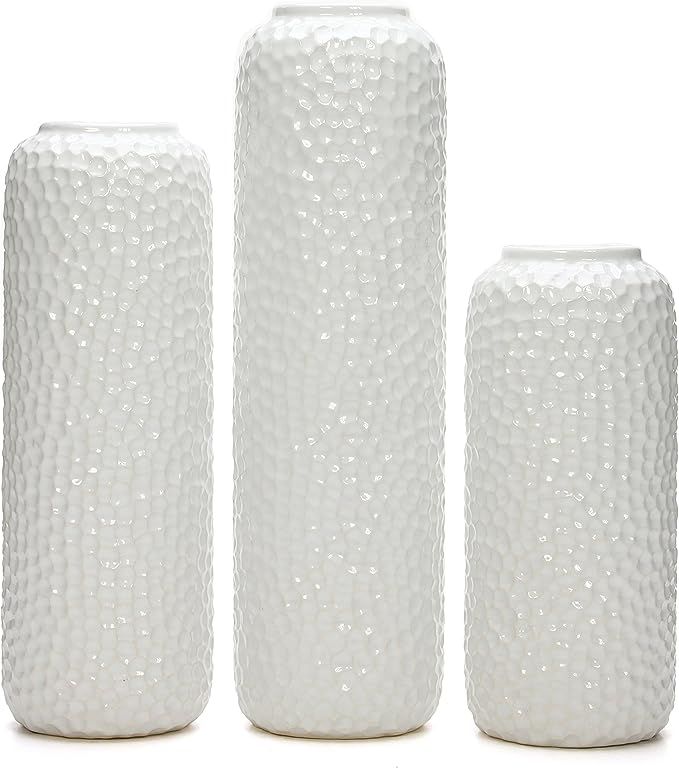 Hosley Set of 3 White Textured Ceramic Vase Ideal Gift for Weddings Party Home Spa Settings Reiki... | Amazon (US)