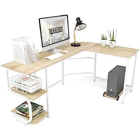 Teraves Modern L-Shaped Desk Corner Computer Desk Home Office Study Workstation Wood & Steel PC Lapt | Amazon (US)