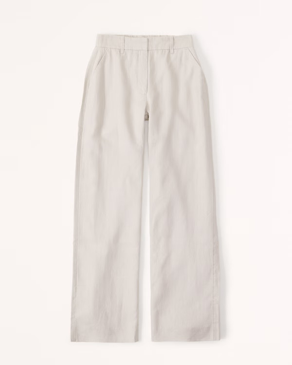 Premium Linen Flat Front Wide Leg Pant | Abercrombie & Fitch (US)