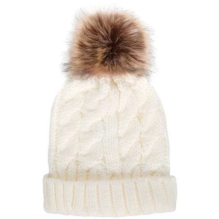 Simplicity Men / Women's Winter Hand Knit Faux Fur Pompoms Beanie Hat White | Walmart (US)