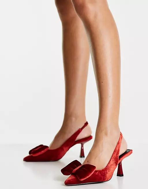 ASOS DESIGN Wide Fit Scarlett bow detail mid heeled shoes in rust | ASOS (Global)