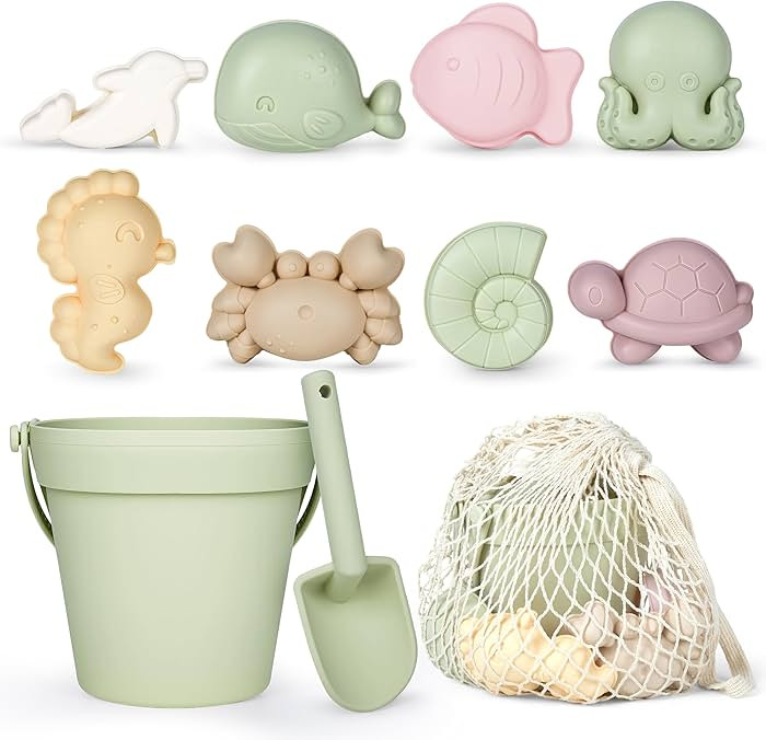 MarcZero 11Pcs Silicone Beach Toys,Modern Baby Beach Toys,Travel Friendly Beach Set,Silicone Buck... | Amazon (US)