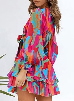 Dokotoo Womens Casual Spring Fall 2025 Deep V Neck Knotted Tiered Chiffon Elegant Mini Short Swin... | Amazon (US)