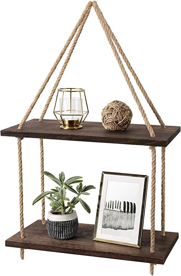 Mkono Wall Hanging Shelves Boho Decor Wood Window Shelf 2 Tier Storage Rack Home Decor Plants Pho... | Amazon (US)