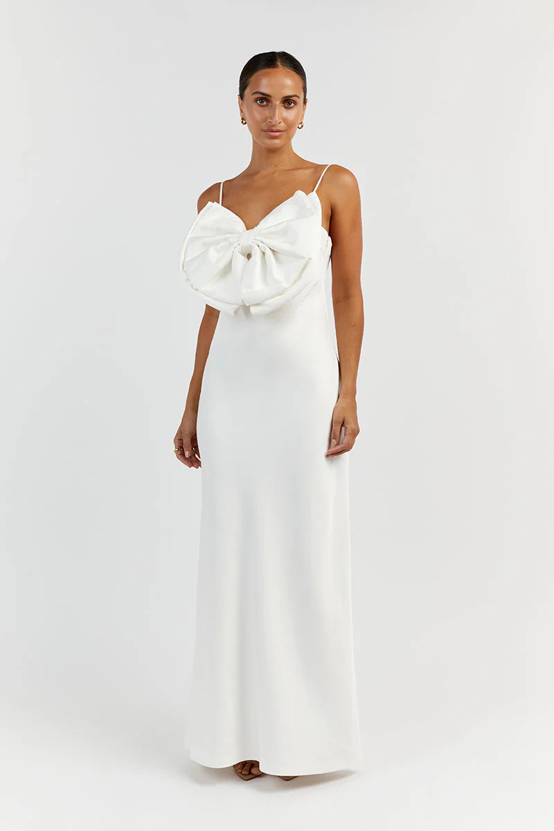 AISLE WHITE FRONT BOW MIDI DRESS | DISSH